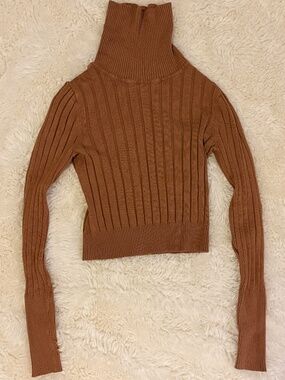 Ardene Ribbed Knit Turtleneck Sweater Camel Brown Small